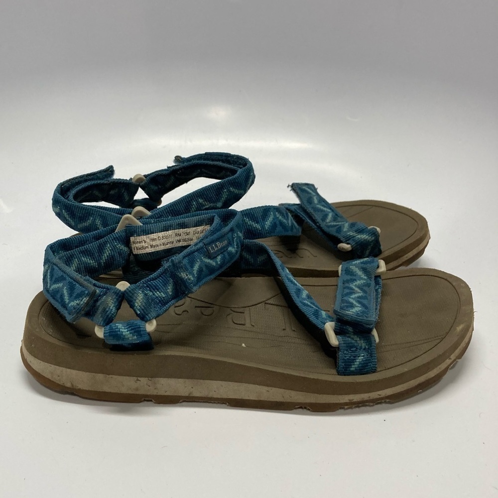 Women’s L.L. Bean Katahdin 4 point sandals blue geo design size 6
